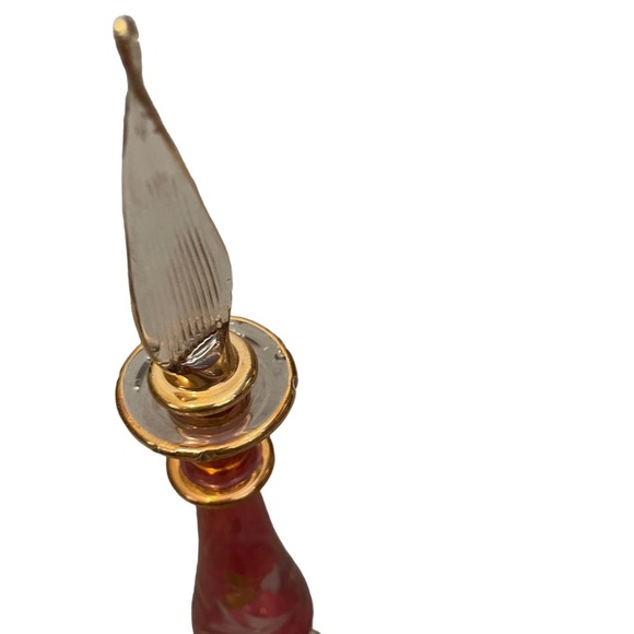 Vintage Egyptian Hand Blown Etched Glass Perfume Bottle Gold Trim With Stopper - Picture 9 of 12